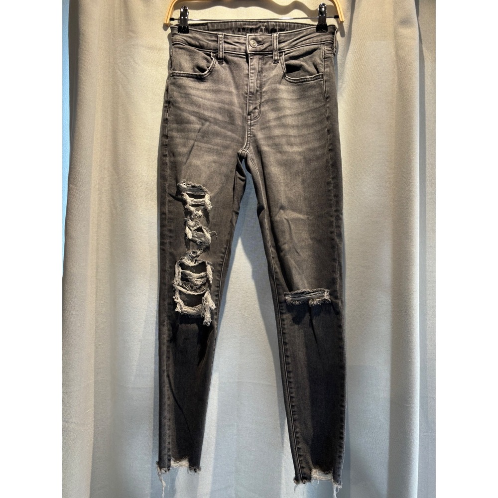American Eagle Ne(x)t Level Stretch Distressed Skinny Jeans Faded Black Size 4